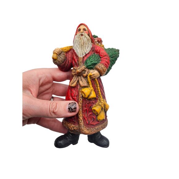 Old World Santa Hard Plastic Lg Blow Mold Hanging 7” Christmas Ornament - Picture 5 of 5